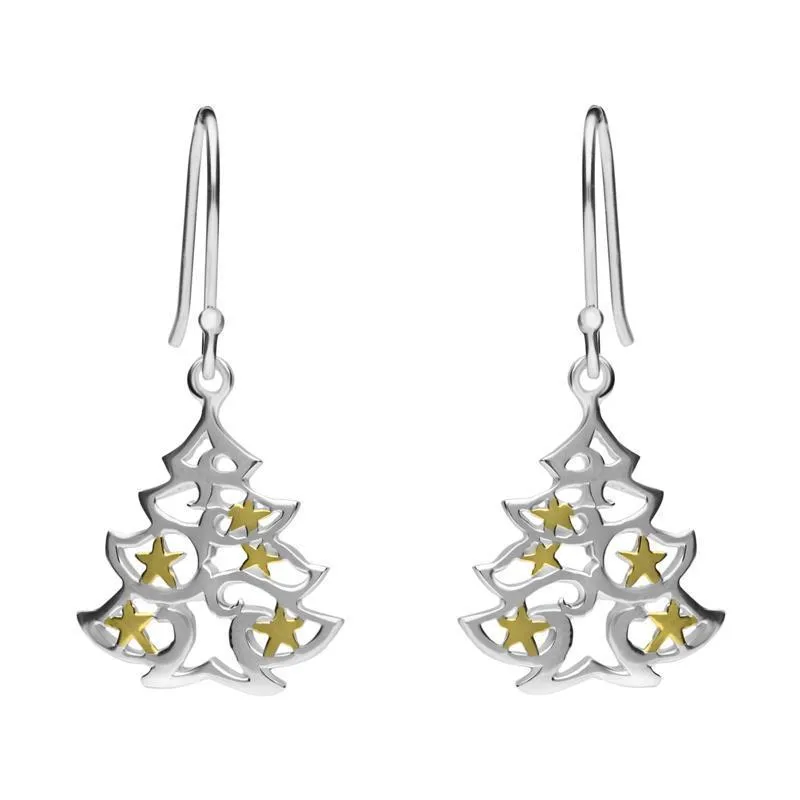 Yellow Gold Sterling Silver Plated Christmas Tree Hook Earrings sold by Jura Watches