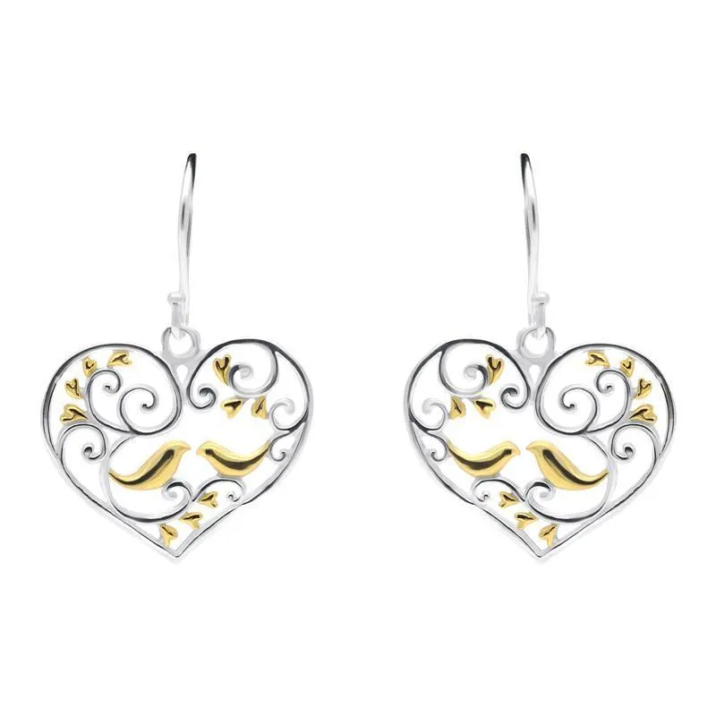 Yellow Gold Sterling Silver Plated Bird and Vine Open Heart Hook Earrings D sold by Jura Watches