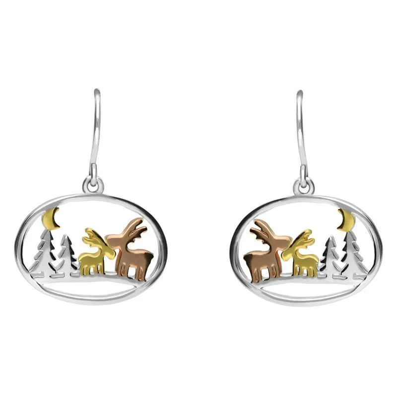 Yellow Rose Gold Sterling Silver Plated Reindeer and Trees Hook Earrings sold by Jura Watches