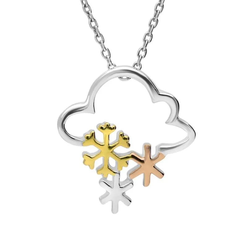 Yellow Rose Gold Sterling Silver Plated Cloud and Snowflakes Necklace sold by Jura Watches