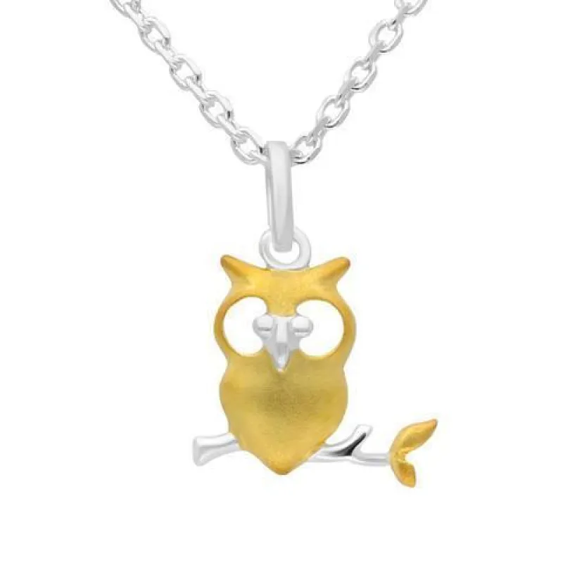 Yellow Gold Sterling Silver Plated Owl Necklace sold by Jura Watches