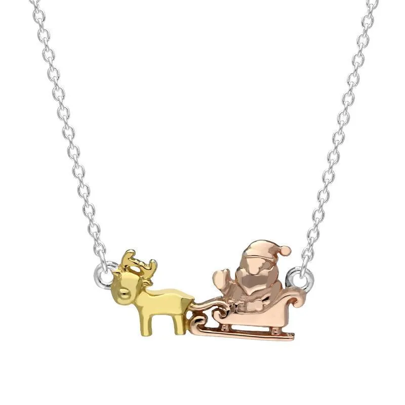 Rose and Yellow Gold Plated Sterling Silver Santa Reindeer Necklace sold by Jura Watches