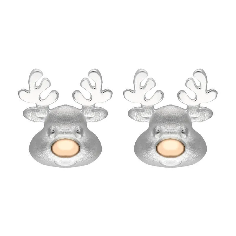 Rose Gold Plated Sterling Silver Reindeer Face Stud Earrings sold by Jura Watches