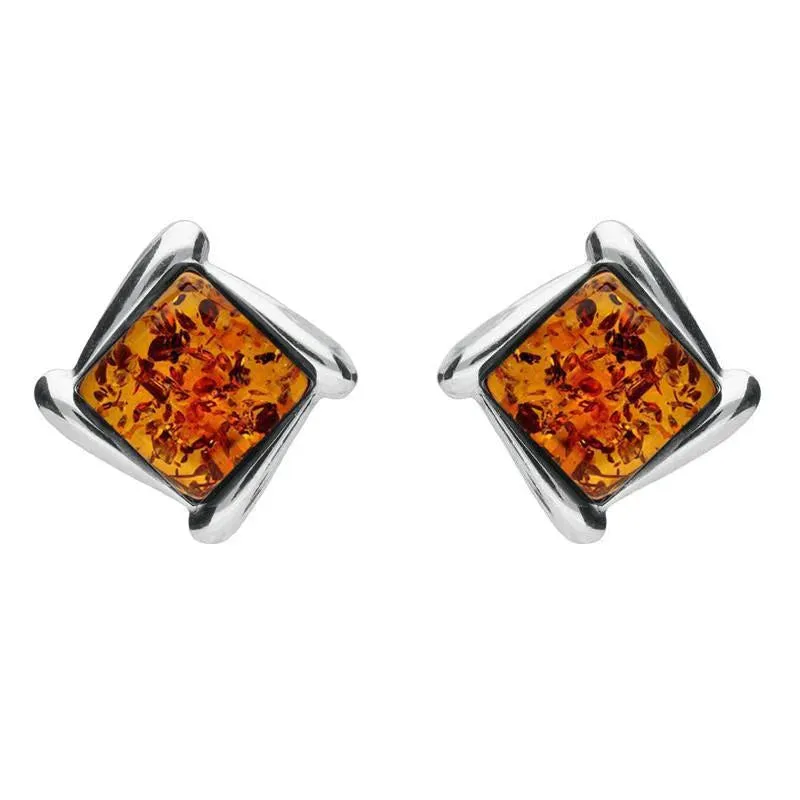 Sterling Silver Amber Square Wave Stud Earrings sold by Jura Watches