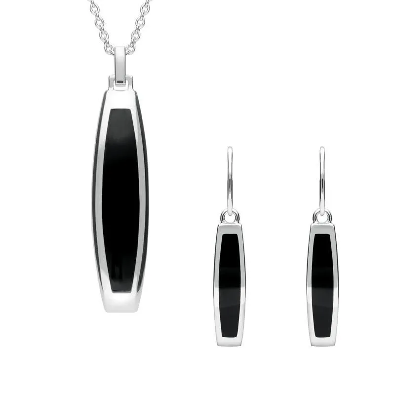 Sterling Silver Whitby Jet Curved Oblong Two Piece Set sold by Jura Watches