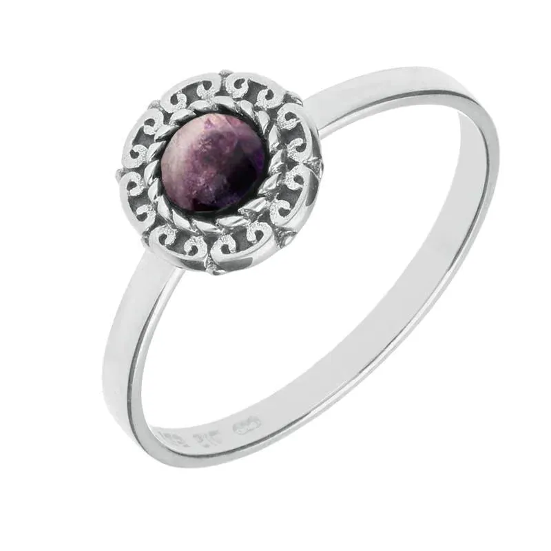 Sterling Silver Blue John Round Rope Curved Edge Ring sold by Jura Watches