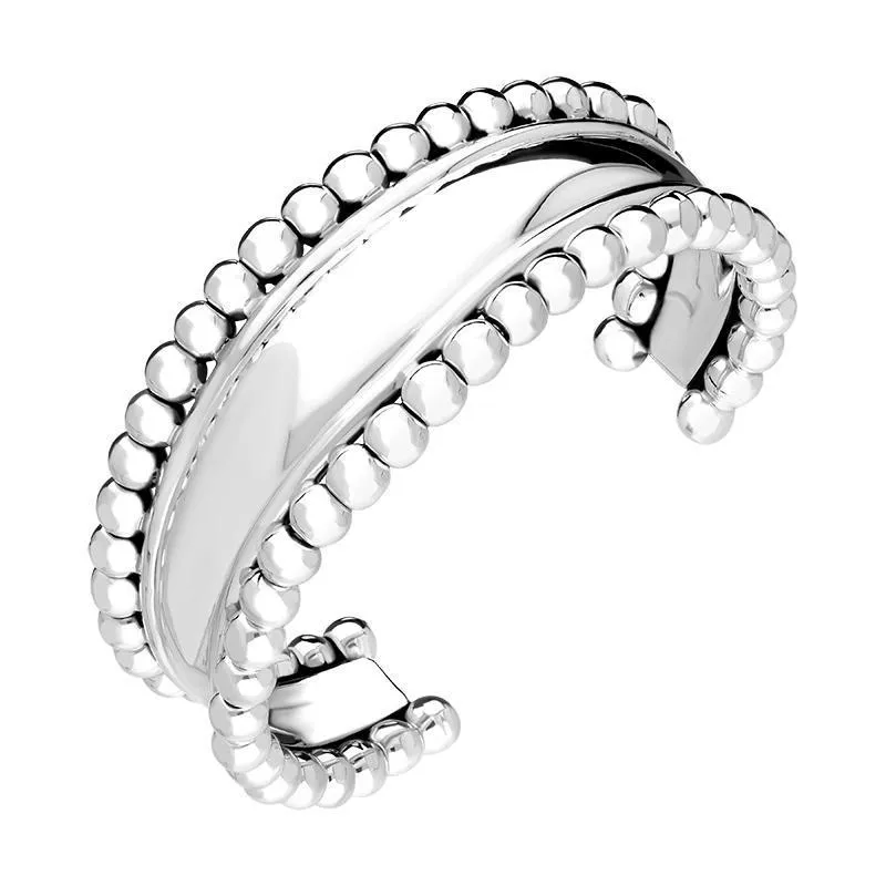 Sterling Silver Beaded Edge Cuff Bangle sold by Jura Watches