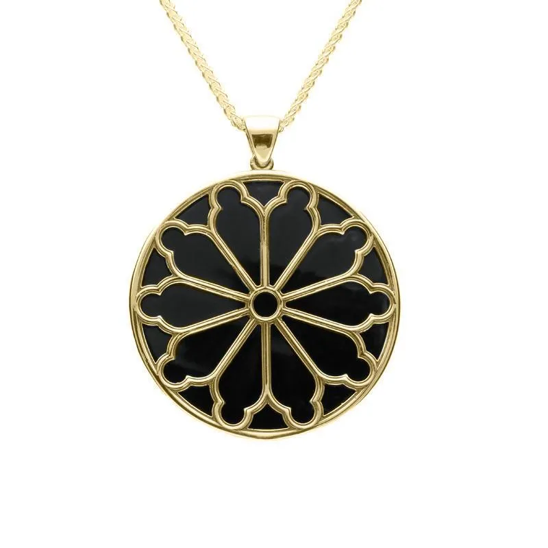 9ct Yellow Gold Whitby Jet Whitby Abbey Large Round Window Necklace sold by Jura Watches