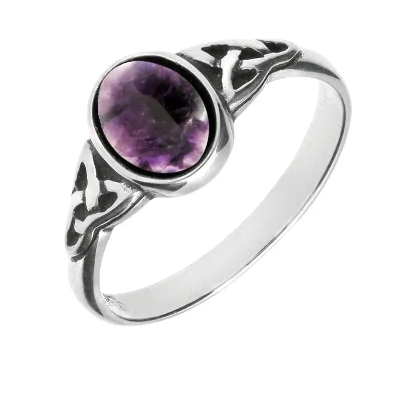 9ct White Gold Blue John Oval Celtic Shoulder Ring sold by Jura Watches