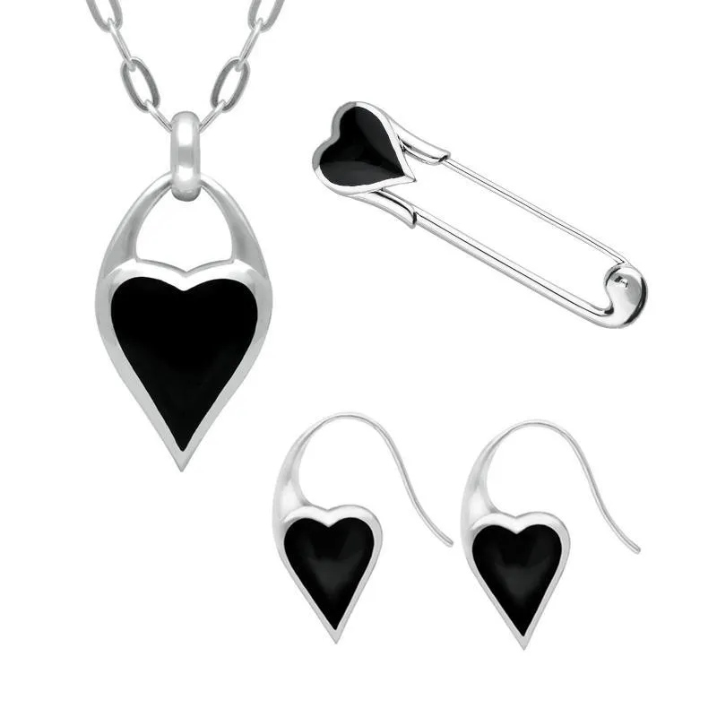 Sterling Silver Whitby Jet Heart Carrier Three Piece Set sold by Jura Watches