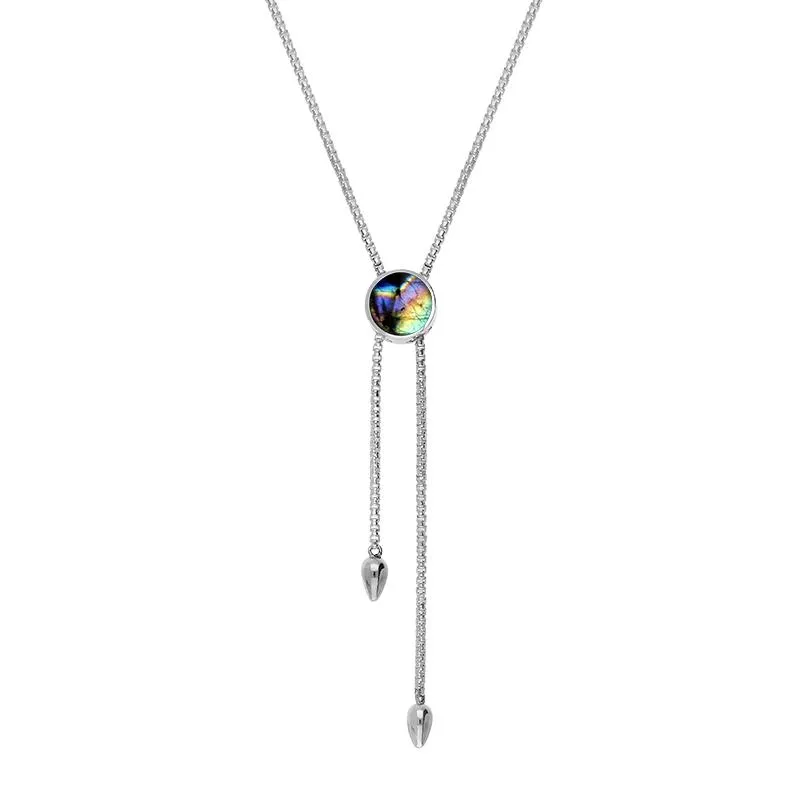 Sterling Silver Spectrolite Lineaire Round Stone Adjustable Necklace sold by Jura Watches