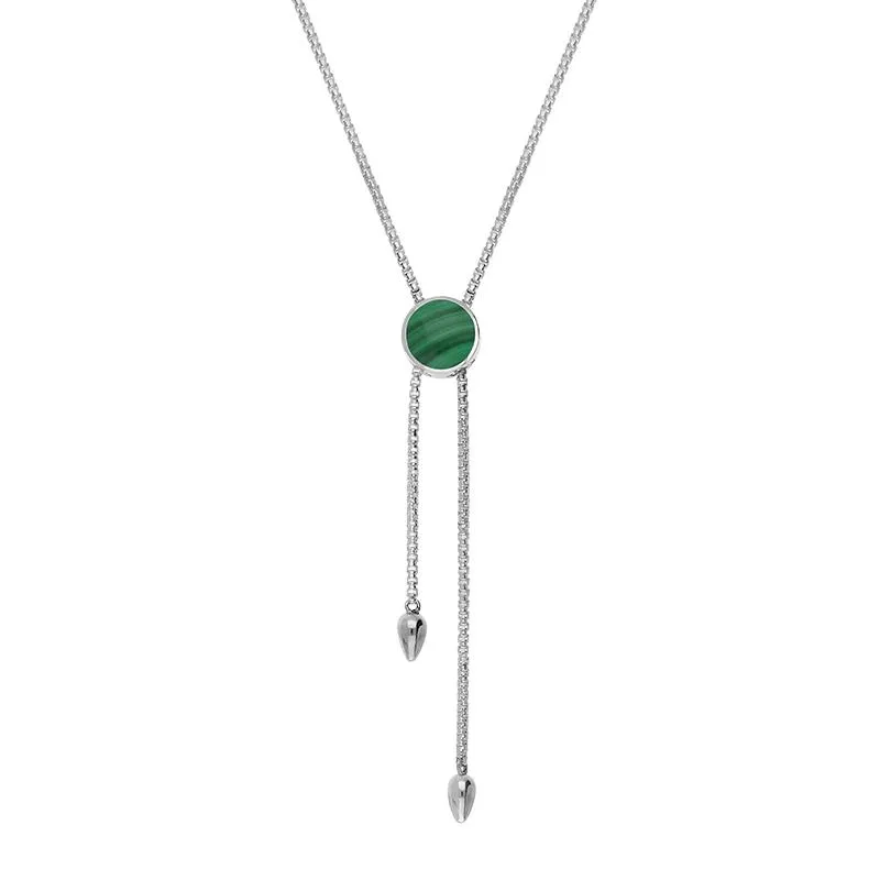 Sterling Silver Malachite Lineaire Round Stone Adjustable Necklace sold by Jura Watches