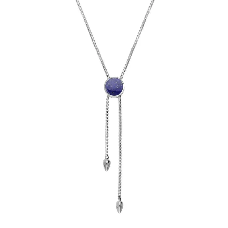 Sterling Silver Lapis Lazuli Lineaire Round Stone Adjustable Necklace sold by Jura Watches