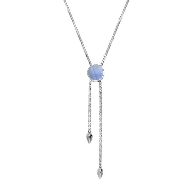 Sterling Silver Blue Lace Agate Lineaire Round Stone Adjustable Necklace sold by Jura Watches