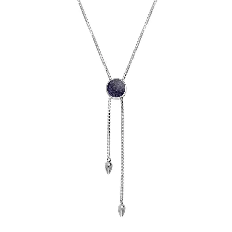 Sterling Silver Blue Goldstone Lineaire Round Stone Adjustable Necklace sold by Jura Watches