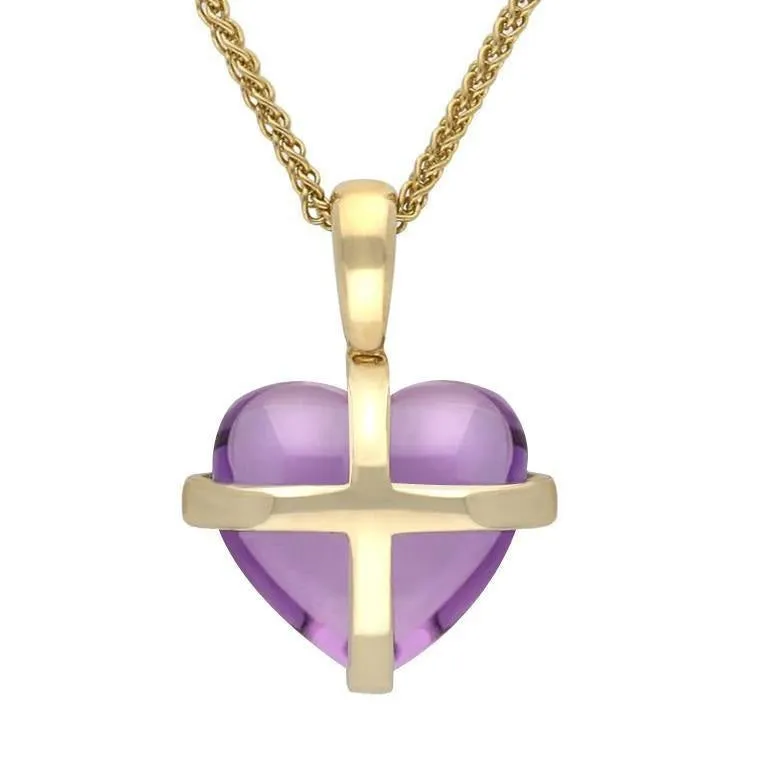 9ct Yellow Gold Amethyst Small Cross Heart Necklace sold by Jura Watches