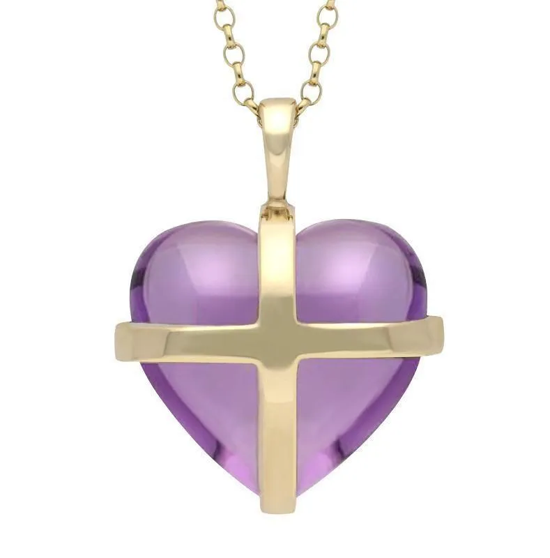 9ct Yellow Gold Amethyst Medium Cross Heart Necklace sold by Jura Watches