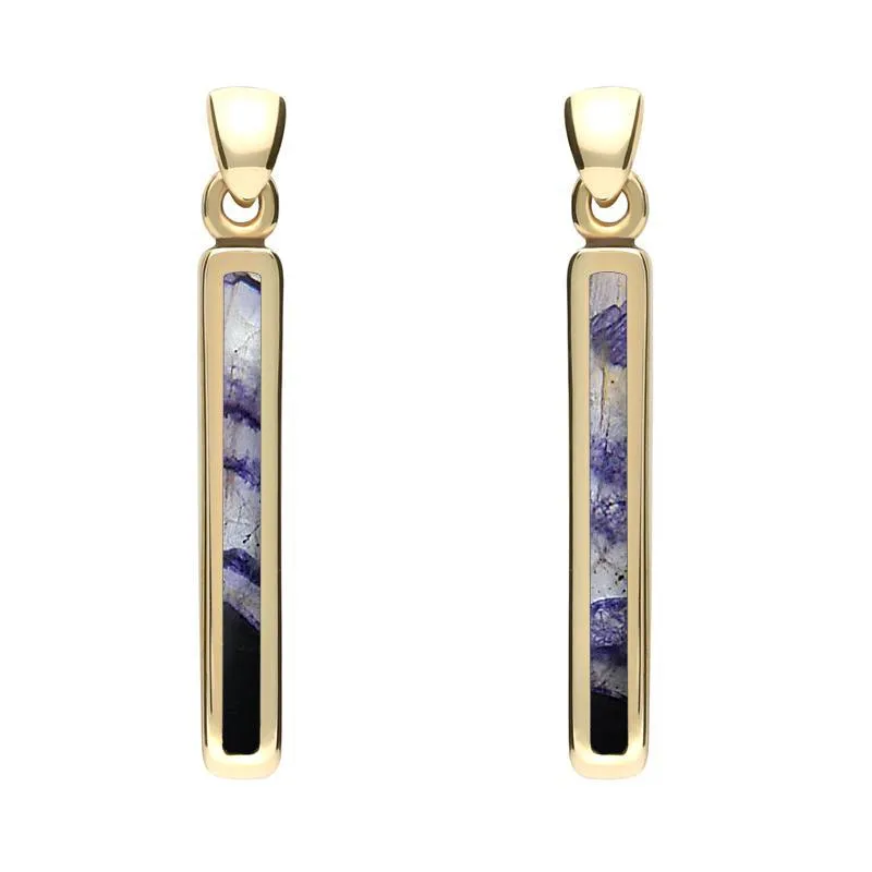 9ct Yellow Gold Blue John Short Slim Drop Earrings sold by Jura Watches