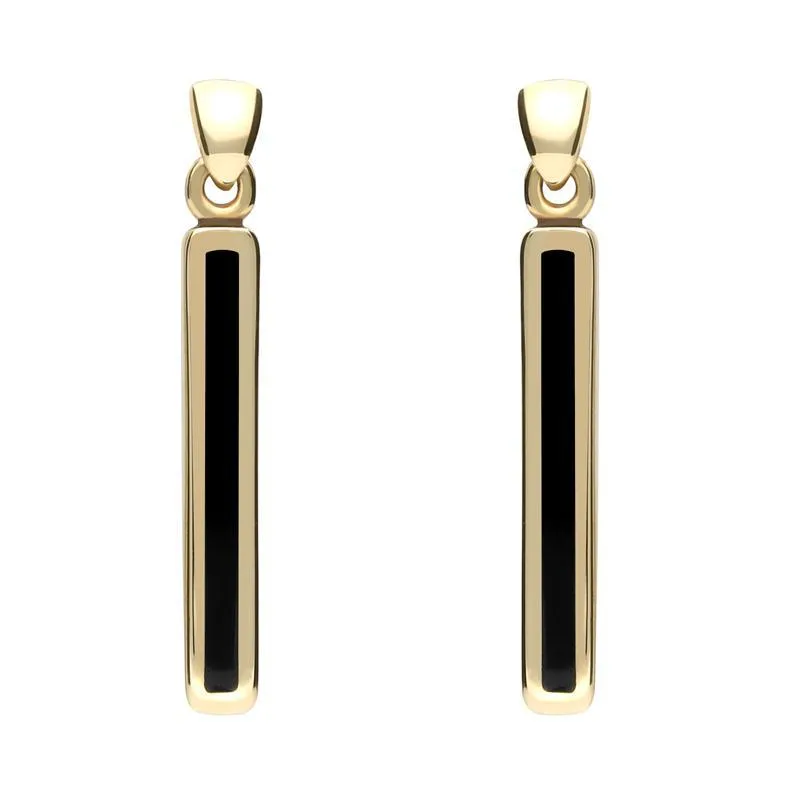 9ct Yellow Gold Whitby Jet Short Slim Drop Earrings sold by Jura Watches