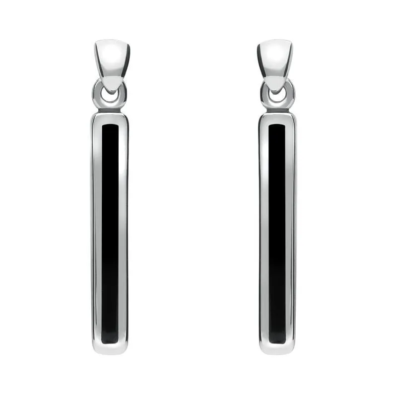 Sterling Silver Whitby Jet Short Slim Drop Earrings sold by Jura Watches