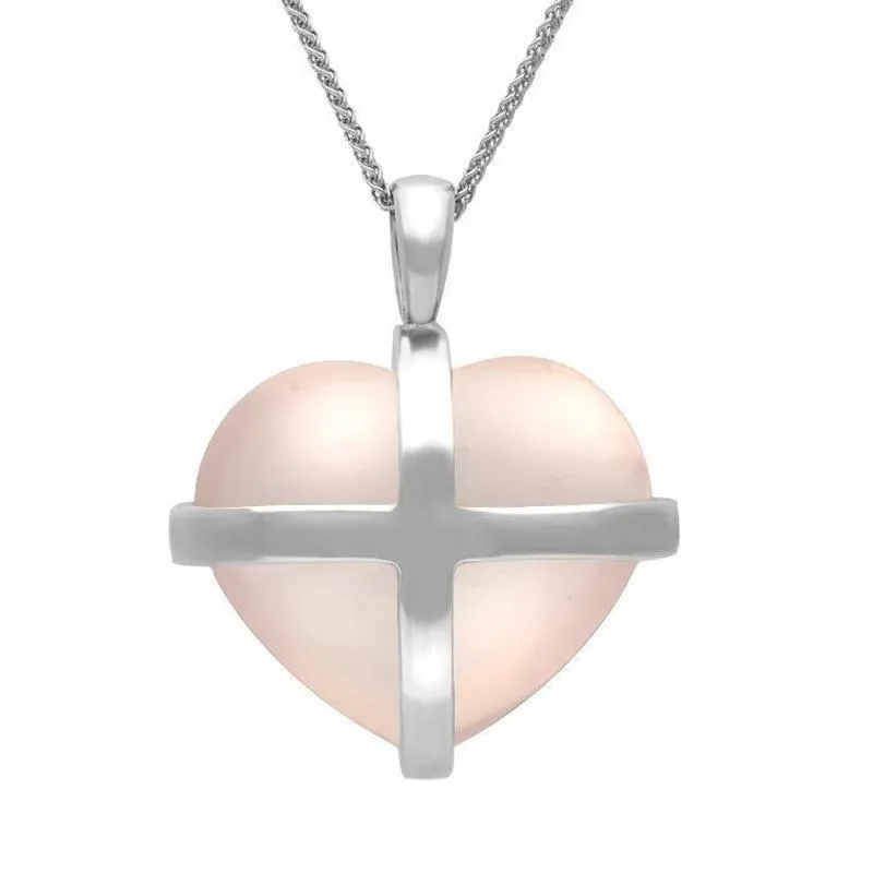 Sterling Silver Rose Quartz Large Cross Heart Necklace sold by Jura Watches