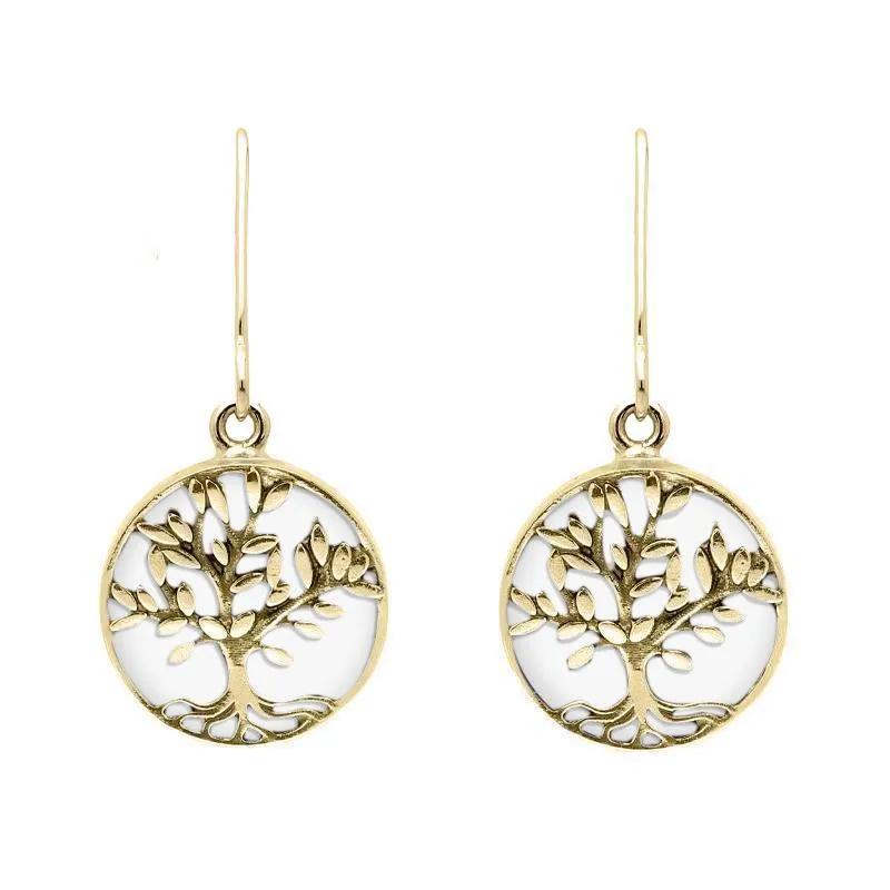 9ct Yellow Gold Bauxite Round Large Tree of Life Leaves Drop Earrings sold by Jura Watches