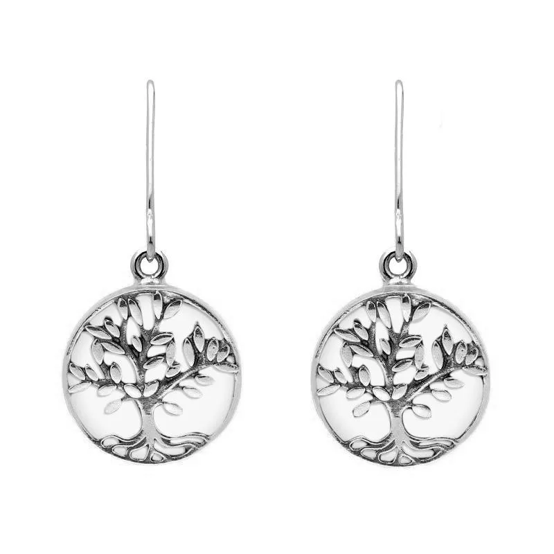 Sterling Silver Bauxite Round Large Tree of Life Leaves Drop Earrings sold by Jura Watches
