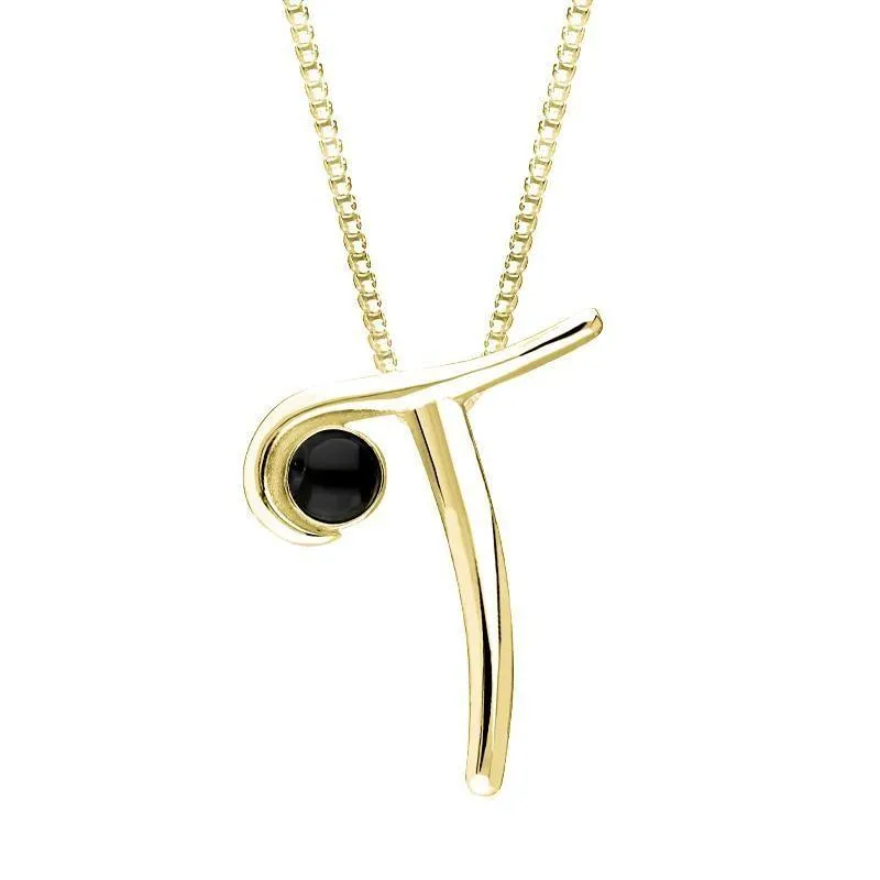 18ct Yellow Gold Whitby Jet Love Letters Initial T Necklace sold by Jura Watches