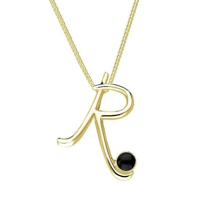 18ct Yellow Gold Whitby Jet Love Letters Initial R Necklace sold by Jura Watches