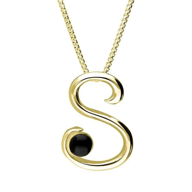 18ct Yellow Gold Whitby Jet Love Letters Initial S Necklace sold by Jura Watches