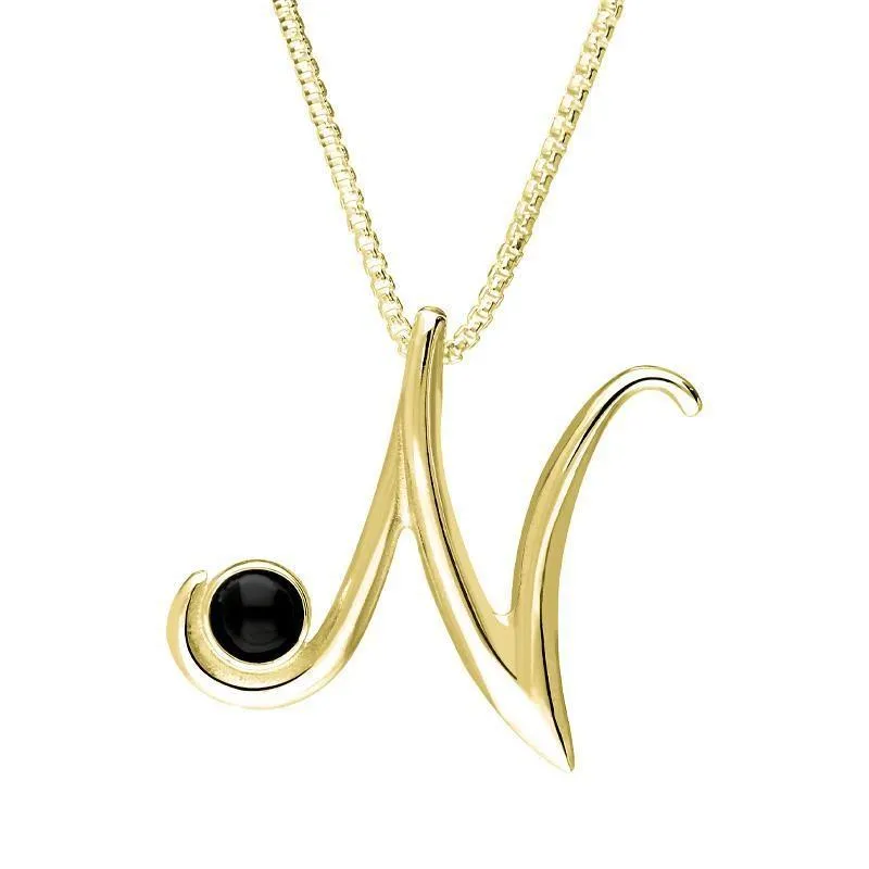 18ct Yellow Gold Whitby Jet Love Letters Initial N Necklace sold by Jura Watches