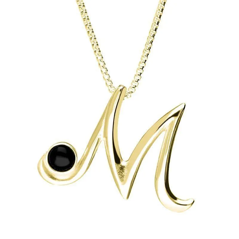 18ct Yellow Gold Whitby Jet Love Letters Initial M Necklace sold by Jura Watches