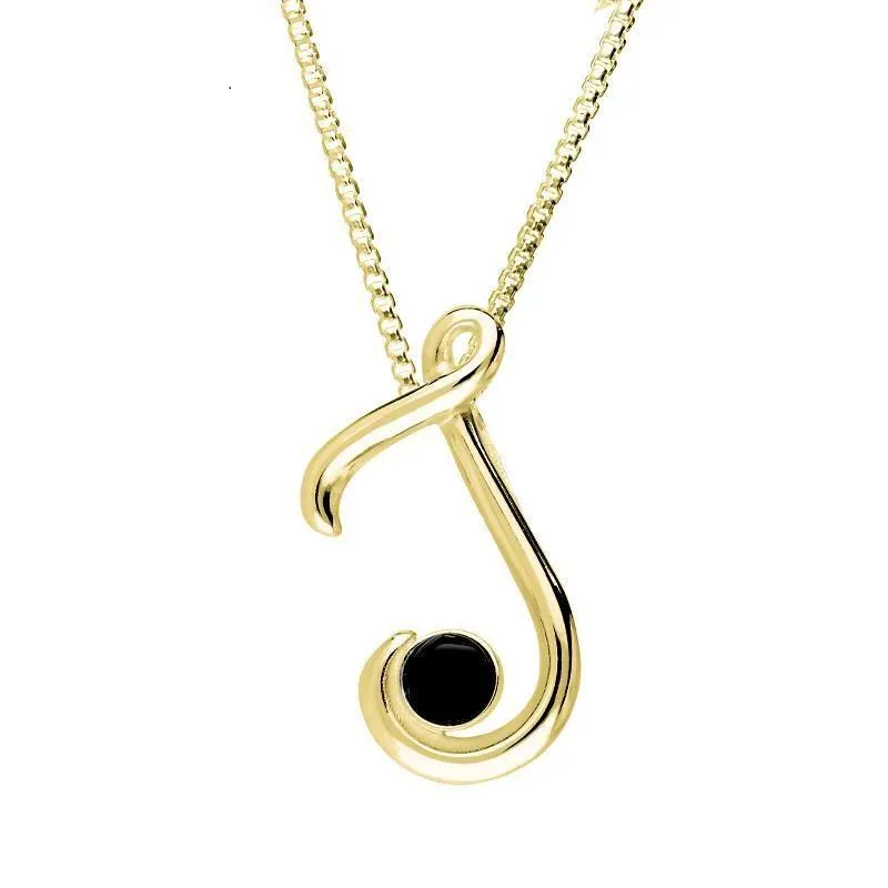 18ct Yellow Gold Whitby Jet Love Letters Initial J Necklace sold by Jura Watches