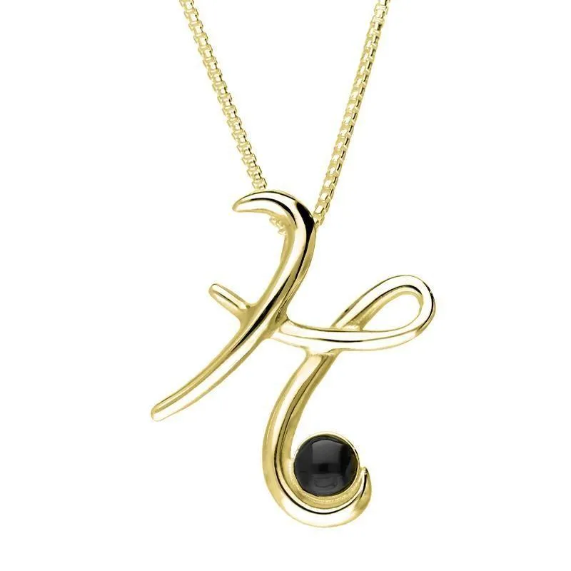 18ct Yellow Gold Whitby Jet Love Letters Initial H Necklace sold by Jura Watches