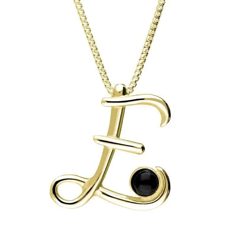18ct Yellow Gold Whitby Jet Love Letters Initial E Necklace sold by Jura Watches