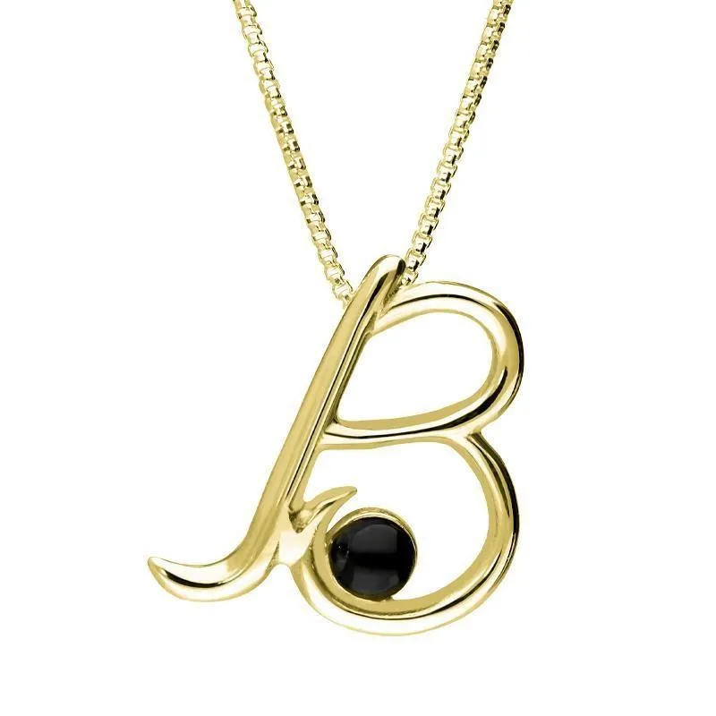 18ct Yellow Gold Whitby Jet Love Letters Initial B Necklace sold by Jura Watches