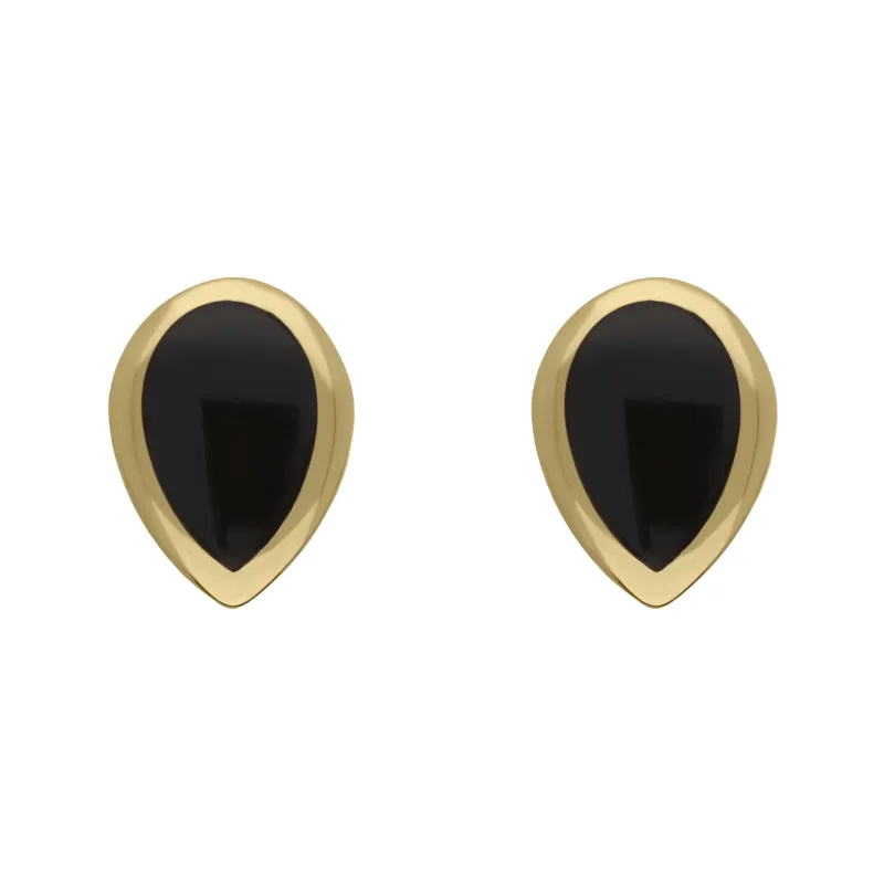 9ct Yellow Gold Sterling Silver Whitby Jet Stepping Stones 5x7mm Pear Stud Earrings sold by Jura Watches