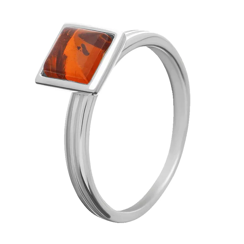 Sterling Silver Amber Square Stacking Ring sold by Jura Watches