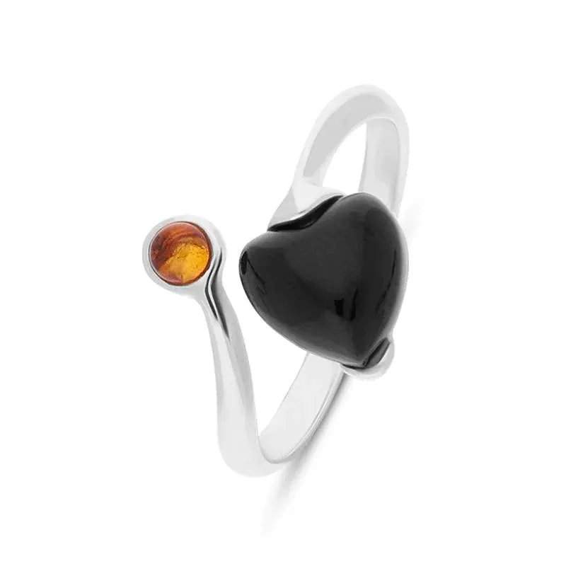 Sterling Silver Amber Whitby Jet Ring sold by Jura Watches