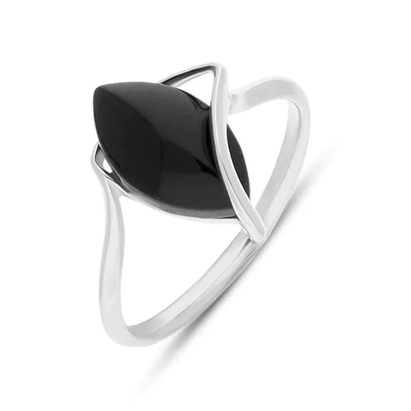 Sterling Silver Whitby Jet Marquise Ring sold by Jura Watches