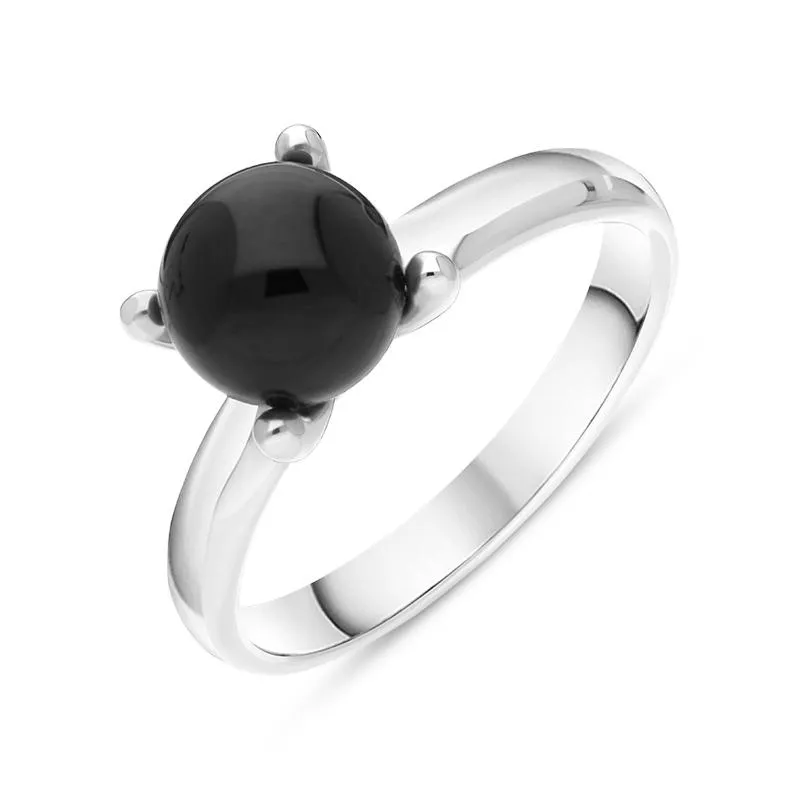 Sterling Silver Whitby Jet 8mm Round Bead Ring sold by Jura Watches