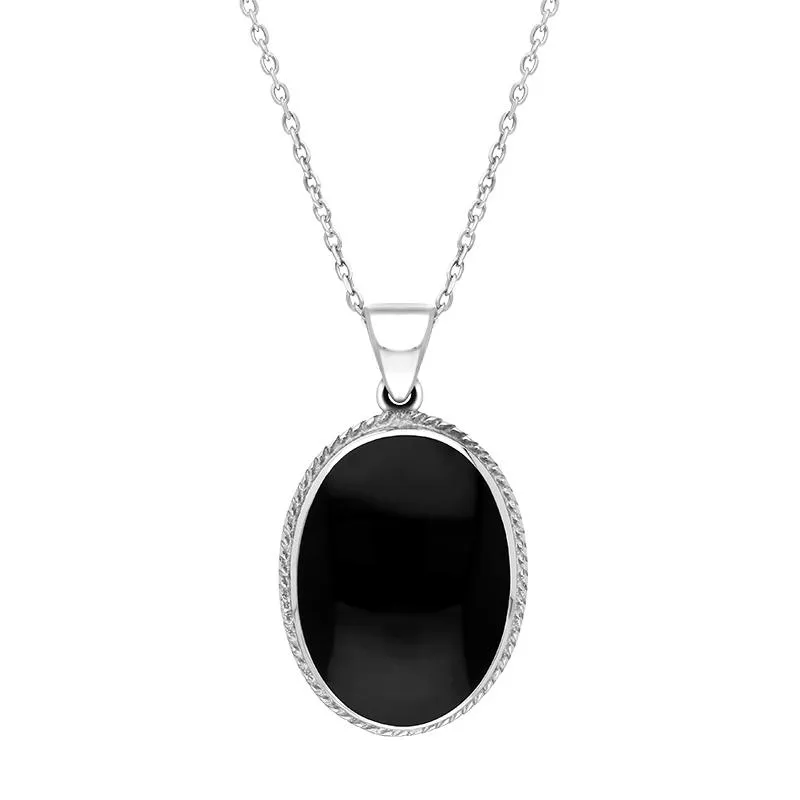 Sterling Silver Whitby Jet Heritage Rope Edge Large Oval Pendant sold by Jura Watches