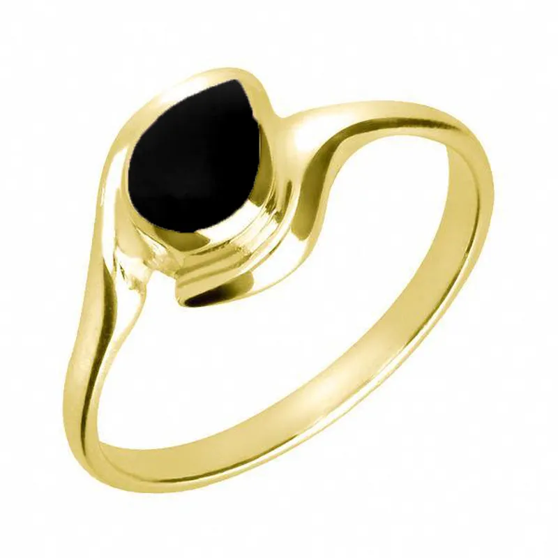 18ct Yellow Gold Whitby Jet Offset Pear Ring sold by Jura Watches