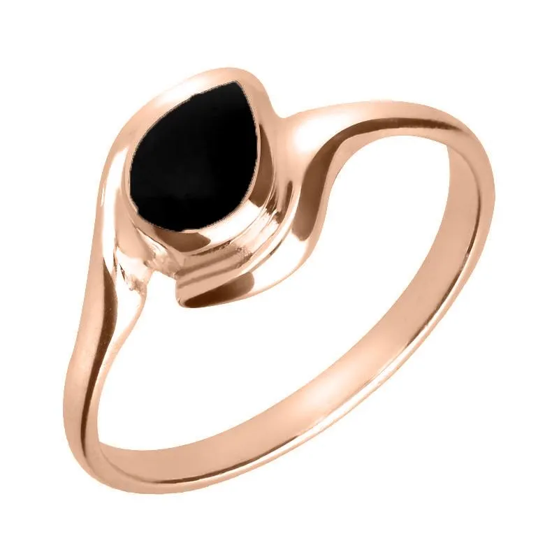 18ct Rose Gold Whitby Jet Offset Pear Ring sold by Jura Watches