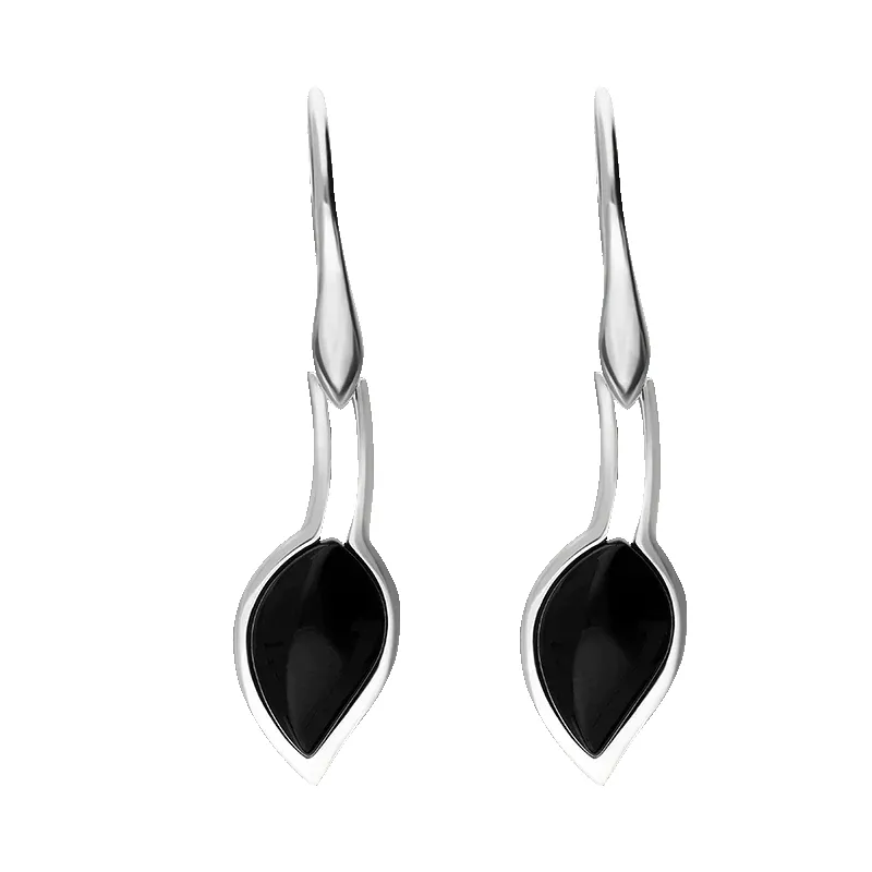Sterling Silver Whitby Jet Small Leaf Drop Earrings sold by Jura Watches