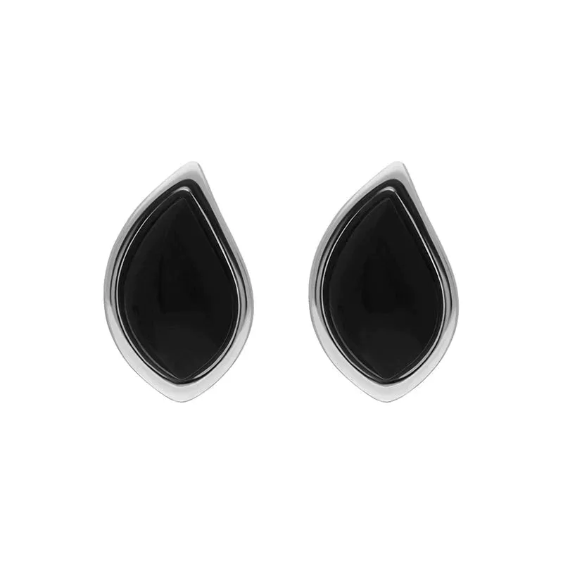 Sterling Silver Whitby Jet Small Leaf Stud Earrings sold by Jura Watches