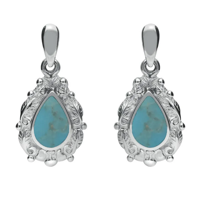 9ct White Gold Turquoise Pear Shaped Leaf Drop Earrings sold by Jura Watches