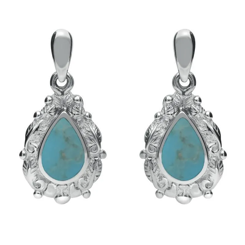 Sterling Silver Turquoise Pear Shaped Leaf Drop Earrings sold by Jura Watches