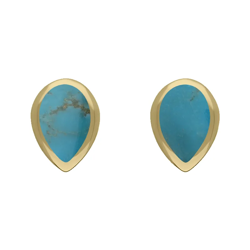 9ct Yellow Gold Sterling Silver Turquoise Stepping Stones 5x7mm Pear Stud Earrings sold by Jura Watches