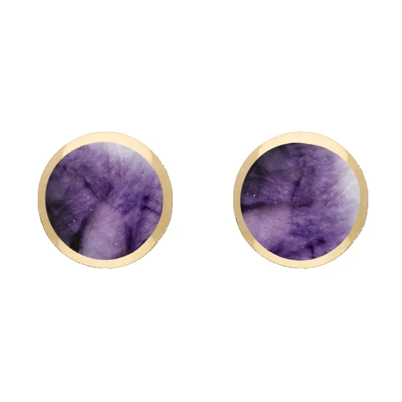 9ct Yellow Gold Sterling Silver Blue John Stepping Stones Round Stud Earrings sold by Jura Watches